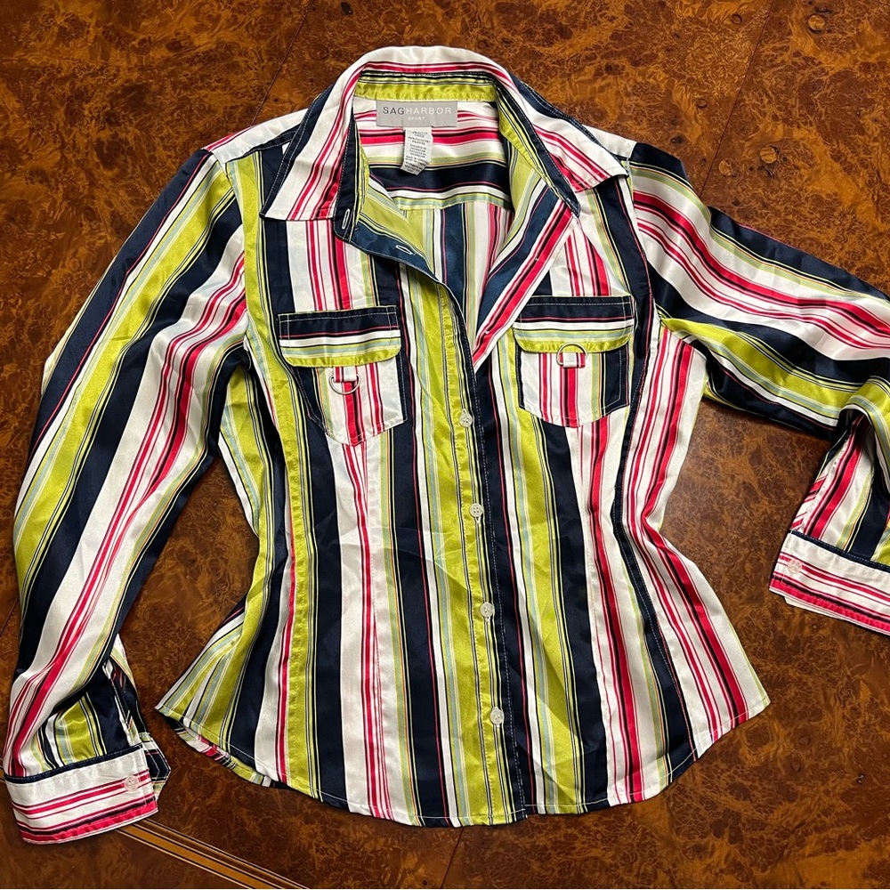 Sag Harbor Striped Button-Down Shirt-Small